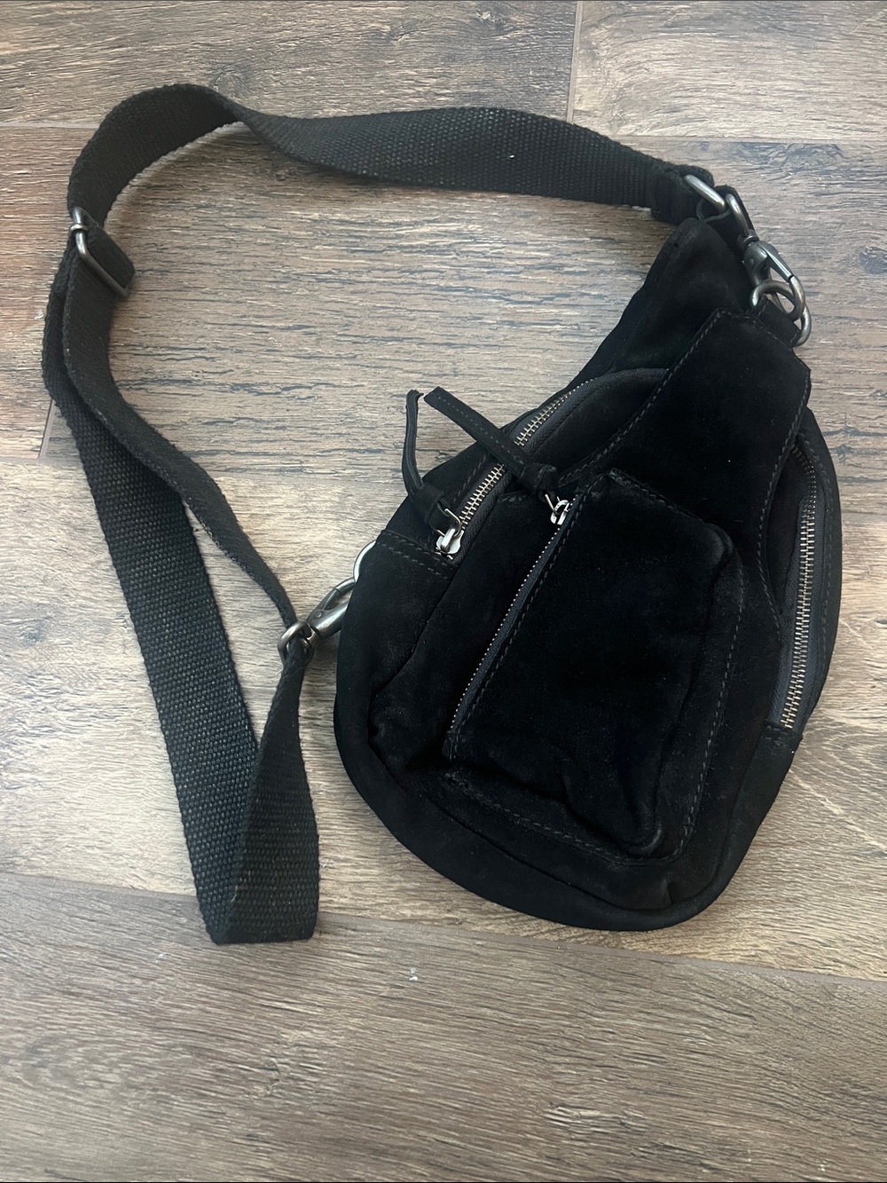 Free People Hudson Suede Sling Bag Black Crossbody Backpack
